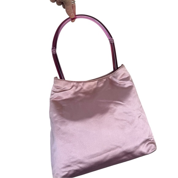 AUTH PRADA SILK LUCITE CLEAR PLASTIC HANDLE HOBO BAG 90s Y2K 💜 LAVENDER PURPLE - Picture 3 of 16